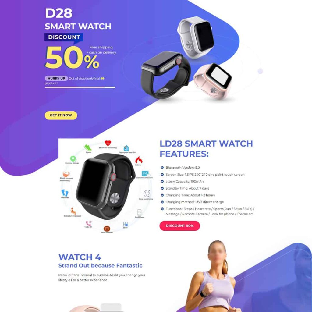 Theme WordPress landing page bán đồng hồ thông minh smartwatch