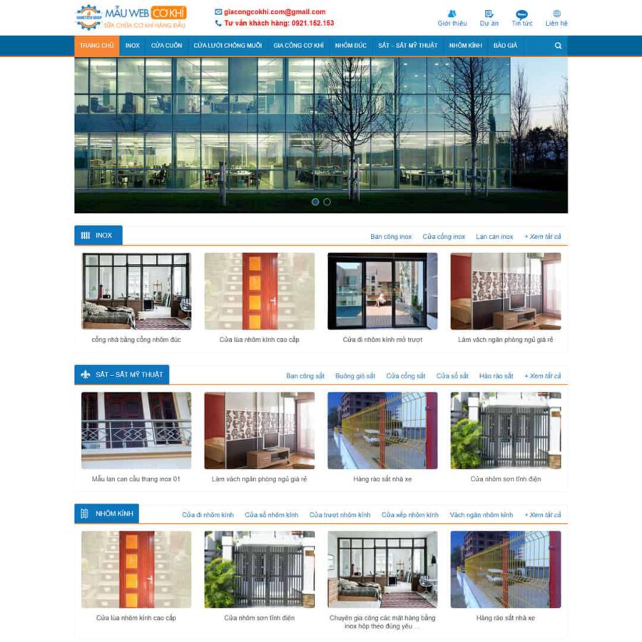 Theme WordPress cơ khí, nhôm kính