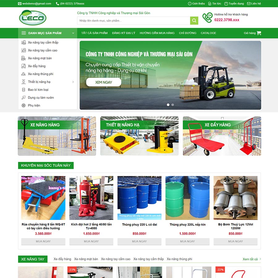 Theme WordPress thiết bị vận chuyển nâng hạ hàng