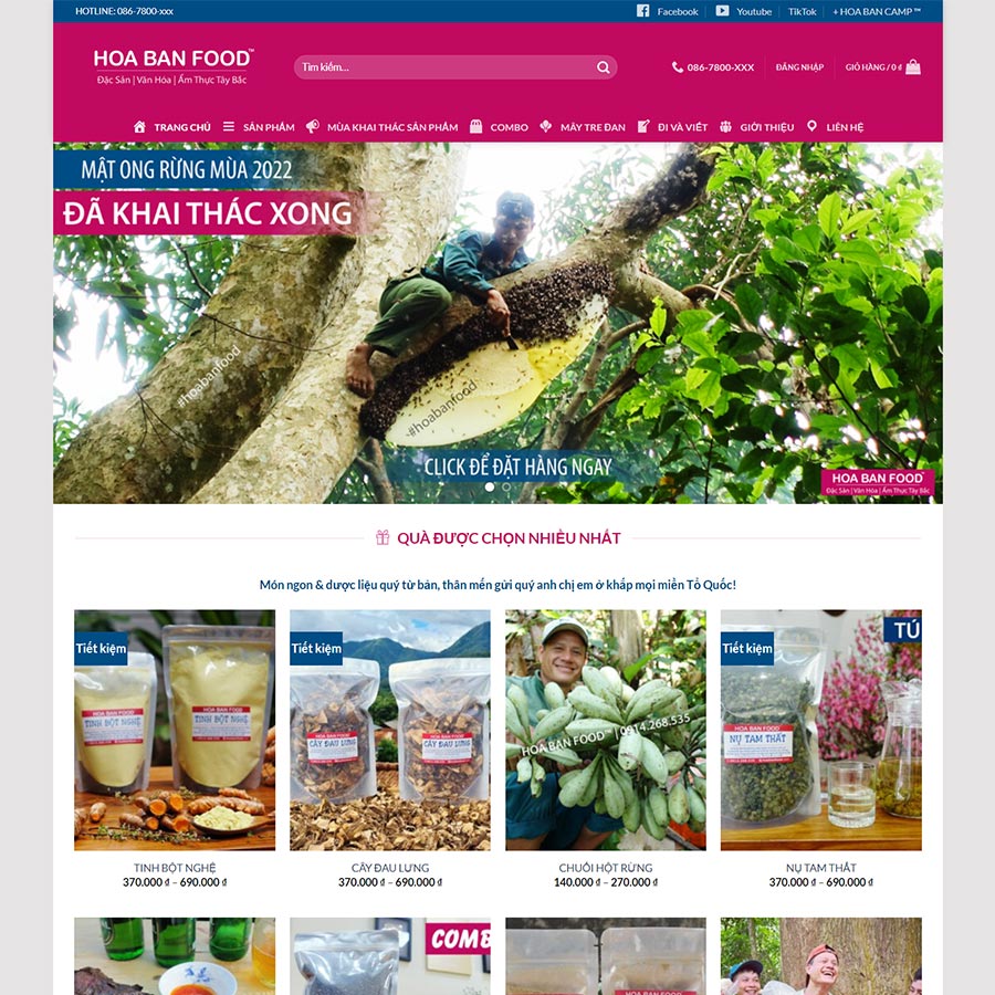 Theme WordPress bán đặc sản (Hoa Ban Food)