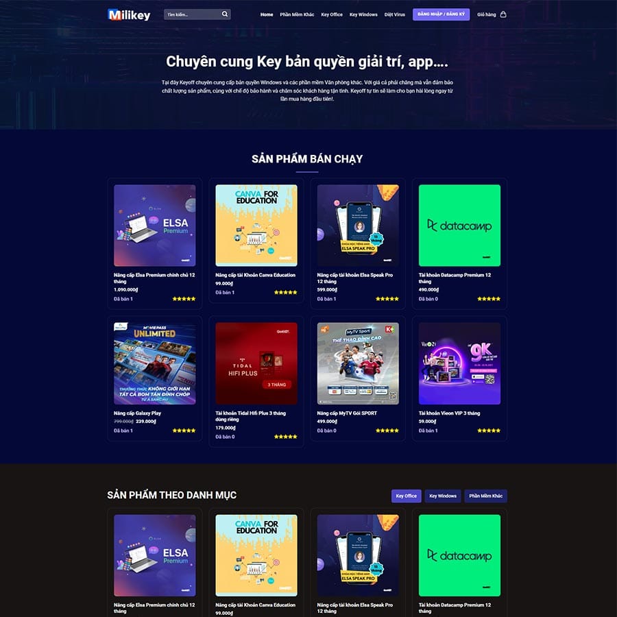 Theme WordPress bán tài khoản Premium, key bản quyền