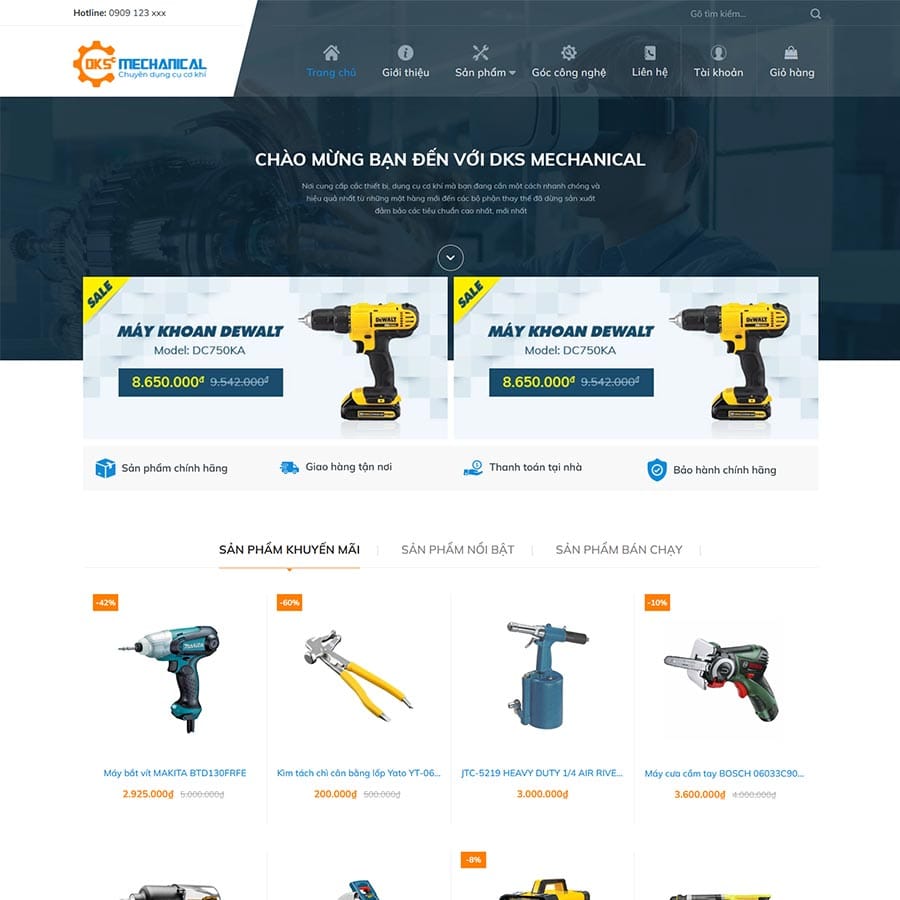 Theme WordPress bán dụng cụ cơ khí 02