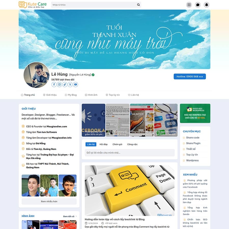 Theme WordPress blog cá nhân giống Facebook